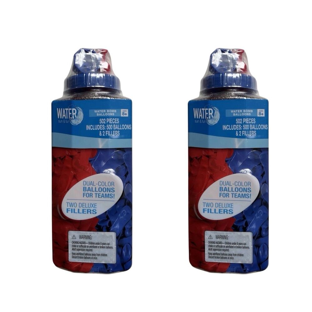 2x Water Sun & Fun 500 Balloons + 2 Fillers Red & Blue Ages 8+